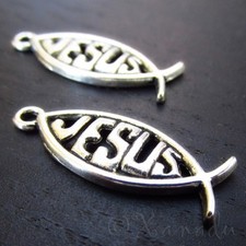 Jesus Fish Charms Antiqued Silver Plate Ichthys Pendants C4253 - 10, 20 Or 50PCs
