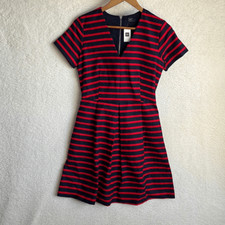 Gap Dress Womens Size 4 Navy Blue Red Strip Fit and Flare V Neck