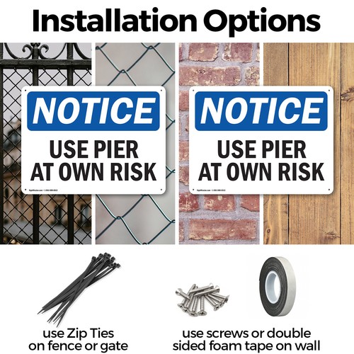 (2 Pack) Use Pier At Own Risk OSHA Notice Sign Decal Metal Plastic - Picture 3 of 21