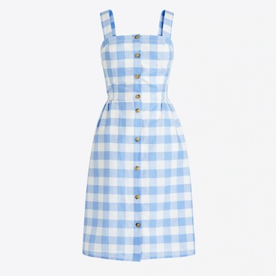 blue and white gingham dress