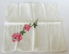 Hankie Handkerchief Bride Wedding Pink Roses Embroidered 10" Rolled Edges Vtg