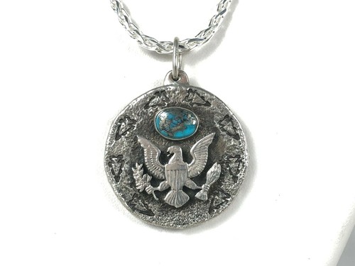 Turquoise Sterling 925 Navajo Morenci Patriot Liberty Necklace Nathan Lefthand - Picture 2 of 6