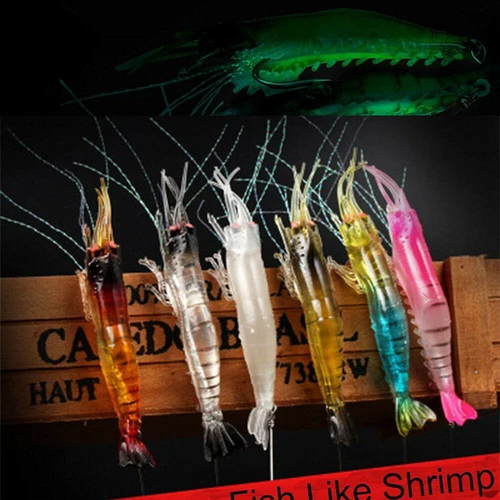 6 pz esche da pesca in plastica morbida per affrontare gamberetti gamberetti 8 cm/5,3 g esca basso bagliore