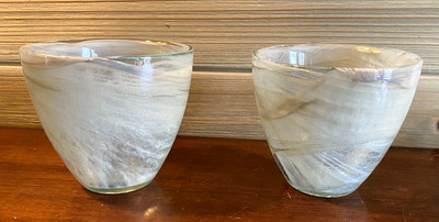 Ecoglass Recycled Glass Votive Holder Taupe White Swirls Spain Set Of 2 NWT