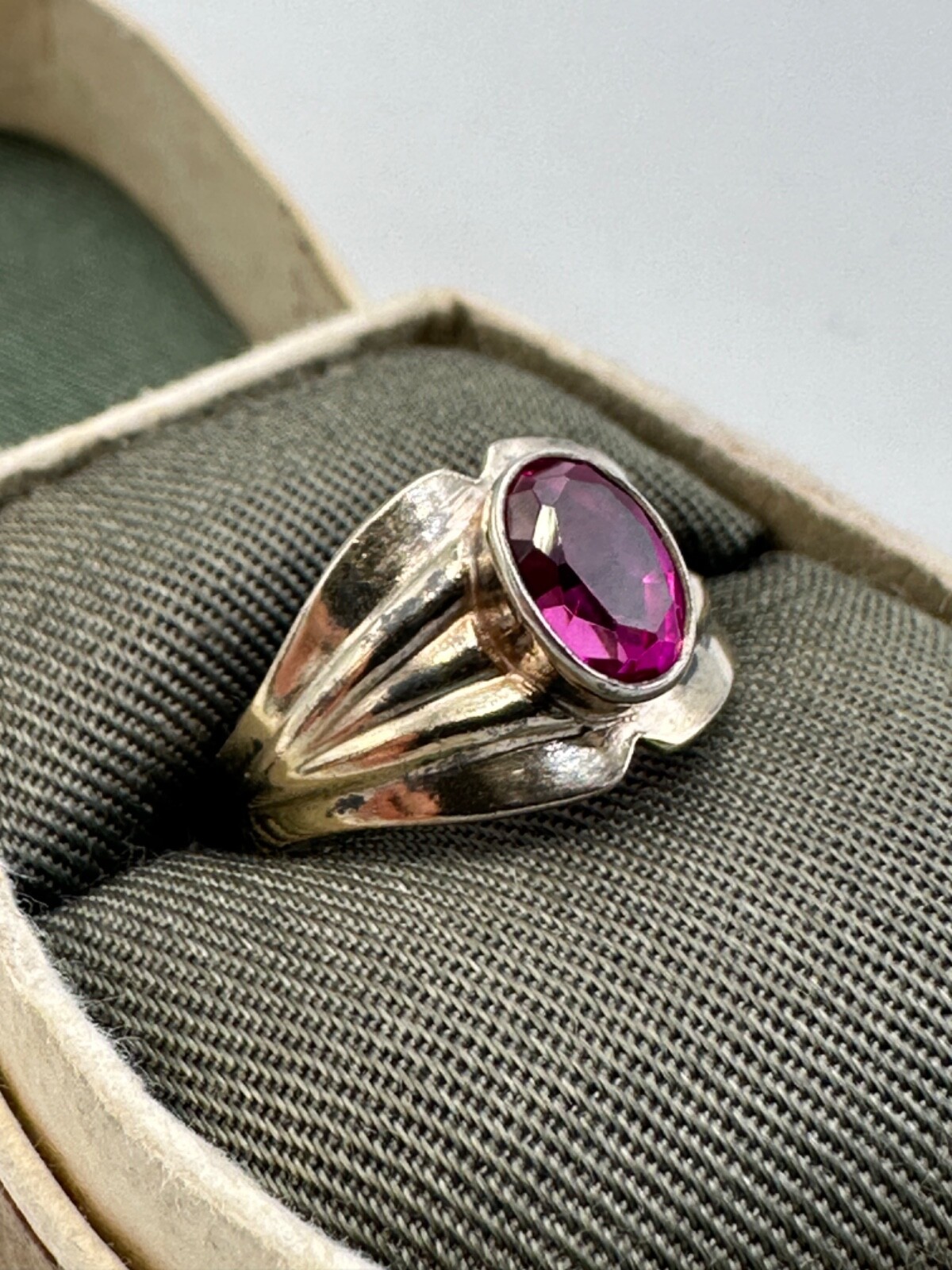 Vintage Gilt Soviet Ring Silver 875 Ruby Women's … - image 4