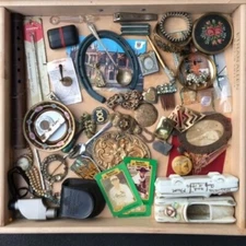 Estate Lot- Junk Drawer Old & new MIXED ITEMS-Jewelry, Trinkets, Coins, watch-L5