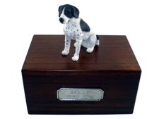Beautiful Paulownia Wooden Personalized Urn With Black  White Pointer Figurine