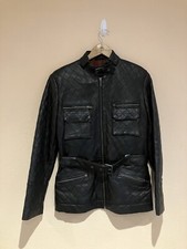 Helium Womens 100% Leather Quilted Belted Biker Jacket Coat Size 16