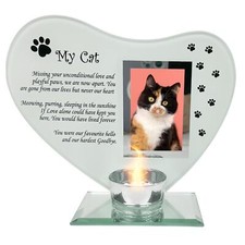 Glass Cat Memorial Candle Holder & Photo Frame | Pet Remembrance Plaque