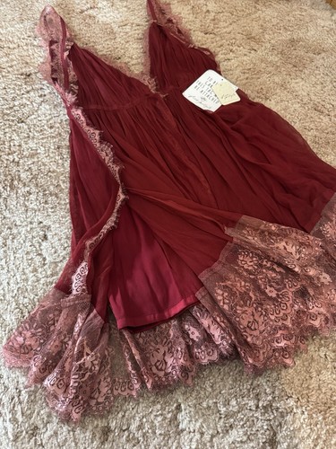 Free People Marilyn Dress By Brenda Knight Size S Red Lacey Baby Doll Mini - Picture 9 of 13