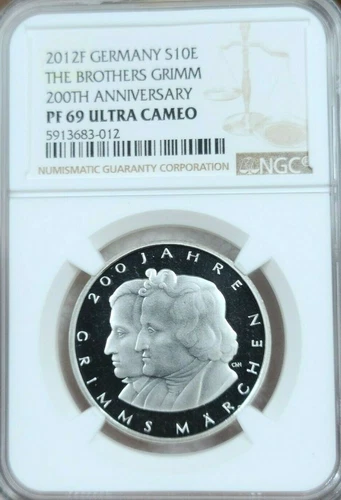 2012 GERMANY SILVER 10 EURO THE BROTHERS GRIMM NGC PF 69 ULTRA CAMEO TOP POP 1