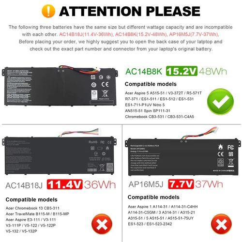 AC14B3K AC14B8K Battery For Acer Aspire R3-131T R5-431T R5-571T R5-571TG Swift 3 - Picture 2 of 9
