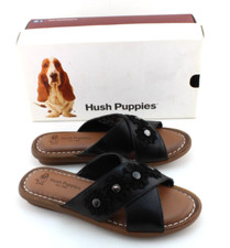 HUSH PUPPIES Olive XBand Size 6.5 W Black Leather Women Slide Sandal RETAIL 100
