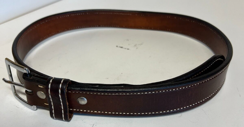 A&G Custom Gun Leather Belt Size 38 1.5 " Tapered Mahogany Nickel Square Buckle - Picture 3 of 10