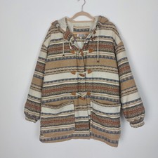 Vintage Tribal Ethnic Print Padded Toggle Parka Coat With Hood Medium