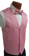 New Men's Rose Pink Satin Tuxedo Vest Choice of Bow or Long Tie Wedding Prom