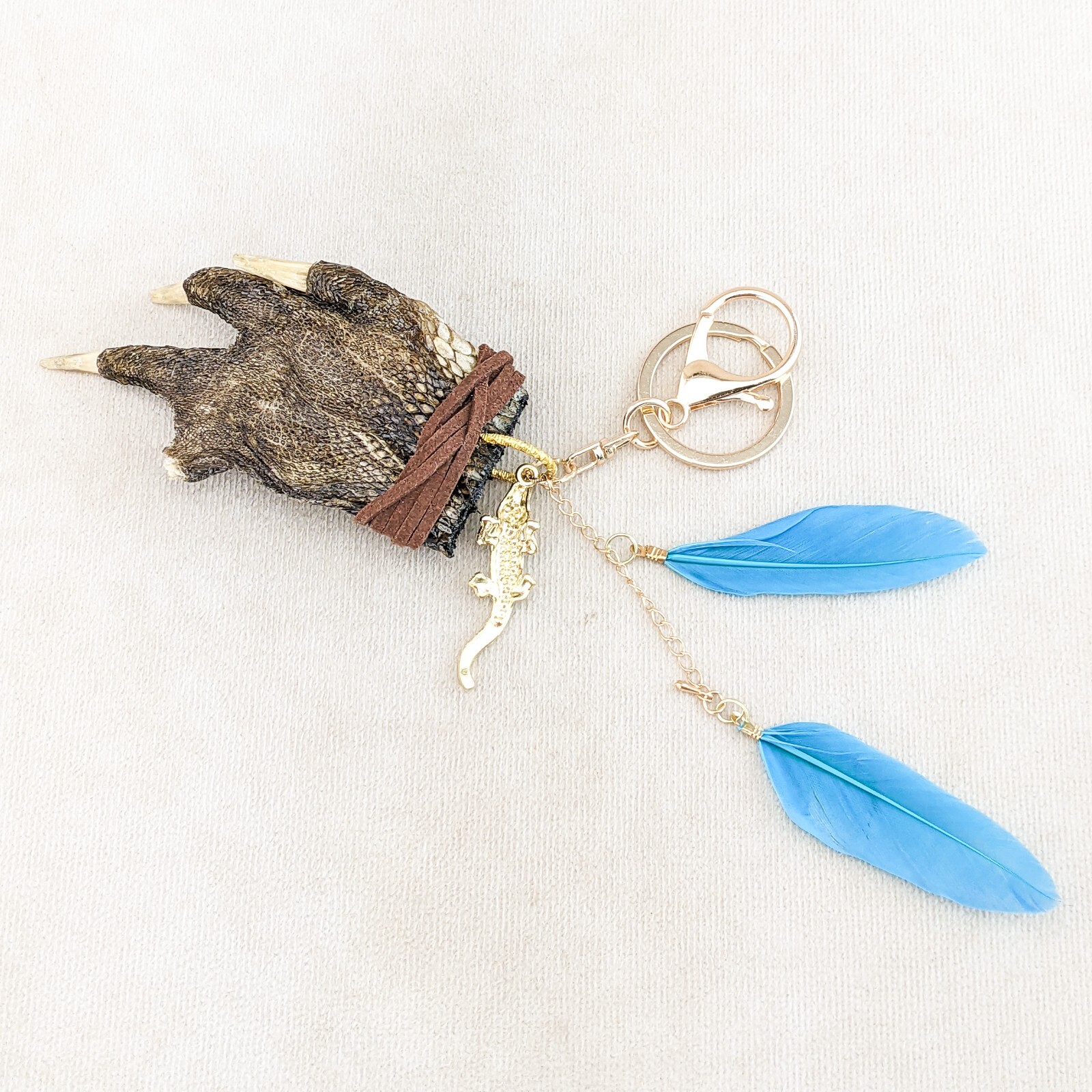 Alligator Foot & Gold Gator charm talisman keychain hook Taxidermy gift claws