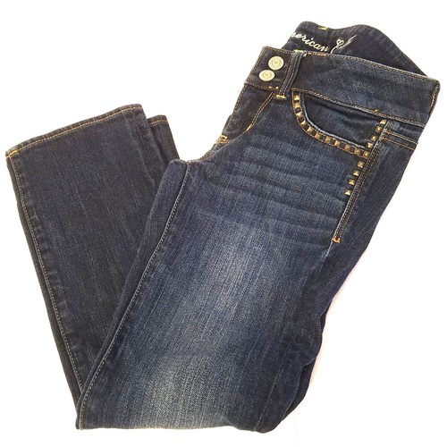 American Eagle Girls Jeans Size 00 Artist Stretch Dark Wash Riveted Design - Picture 8 of 12