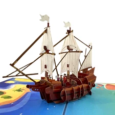 Pop Up Greeting Card The Pirate Ship Adventure Sailing Voyage Boat Cartoon Kid C