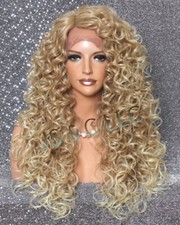 Human Hair Blend Full Lace Front wig Long Curly Blonde Mix Heat Safe JSSR 27-613