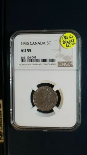1935 Canada Five Cents NGC AU55 BETTER DATE 5C Coin PRICED TO SELL NOW!