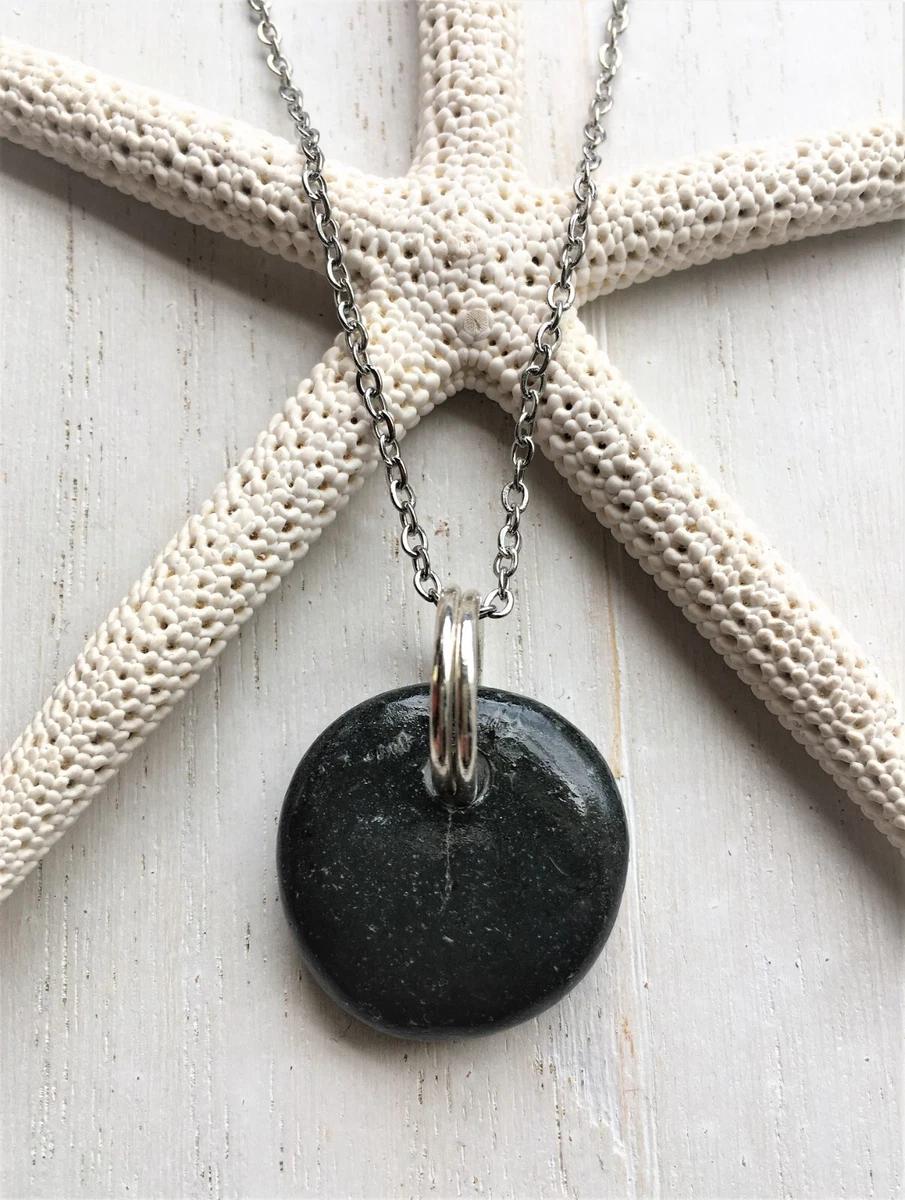 Rock Necklace Dark Gray Beach Stone Rock Pendant Necklace