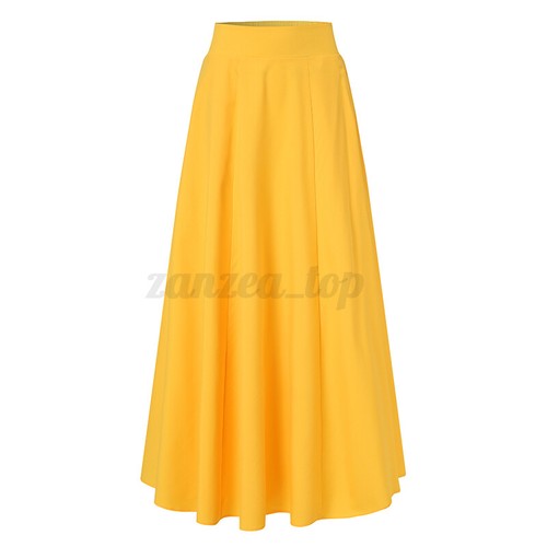 Women High Waist Candy Maxi Pleated Skirt Ladies Full Length Swing Long Dress US - Picture 9 of 15