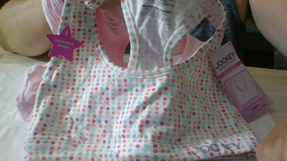 Jockey 2-Pack девочек средний (7/8) Bralettes новый с Ярлыками спортивная спина хлопок/спандекс розовый/точка - Изображение 3 из 4