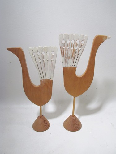 Midcentury Scandinavian Wooden Peacock Figures Danish Modern Folk Art - Picture 8 of 10
