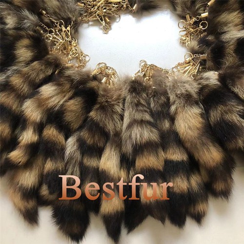 100Pcs/lot- Real Raccoon Fur Tail Car Phone Bag Pendant Cosplay Toy Gift Tassels - Picture 4 of 4
