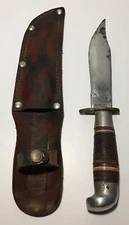 Kaybee Vintage Fixed Blade Hunting Knife Stacked Handle Leather Sheath
