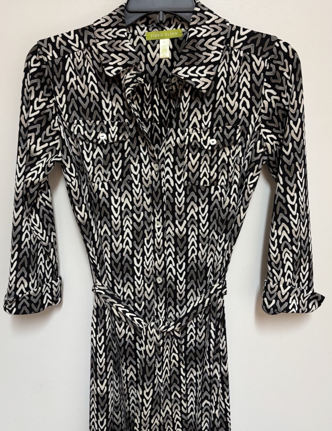 Sigrid Olsen Black Gray Patterned Button Front Sh… - image 2