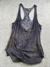 Guess Tank Top Womens L Y2K Gray Tie Dye Sleeveless Chiffon Silk Trim Racerback