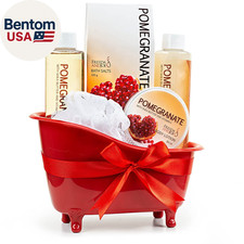 Red Pomegranate Home Spa Bath Basket - Bath Body Set for Women - Contains Show