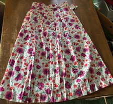 VINTAGE Ashley WMs SZ 14 Pleated Midi Floral Skirt Pink USA Made NWT Deadstock