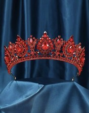 NEW Women  s Red Rhinestone Bridal Prom Tiara Queen Crown Wedding