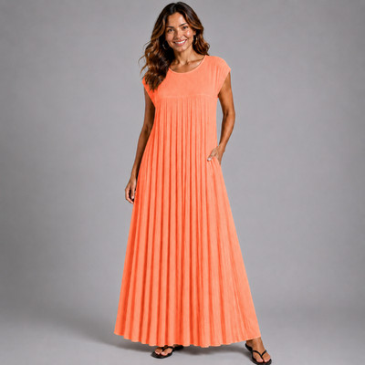 ROCKTHOSECURVES WOMENS Pleated Cap Sleeve plain Maxi Dress
