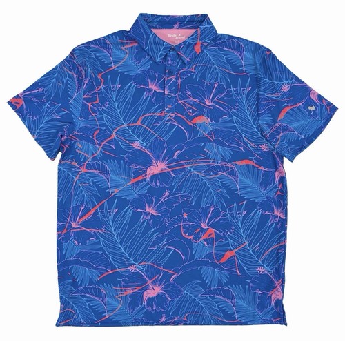 Birdie Bound Mens Blue Floral Print Short Sleeve Golf Polo Shirt - Picture 4 of 6