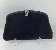 Vintage Black Clutch Purse With Gold Gemstone Latch
