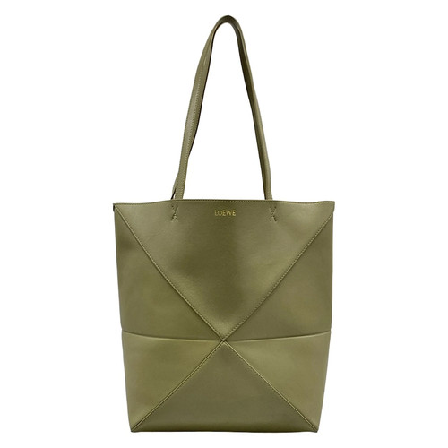 LOEWE Puzzle Fold Tote Medium Gray Khaki Leatherâ€¢Used