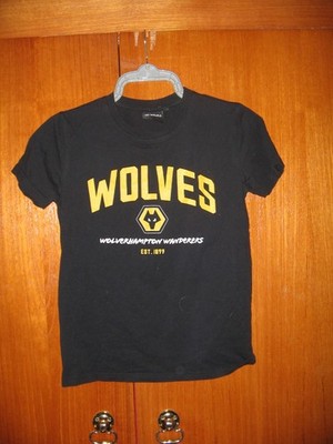 Wölfe Fußballtrikot WWFC offizielles schwarzes Baumwoll-T-Shirt Größe 10-11 Jahre