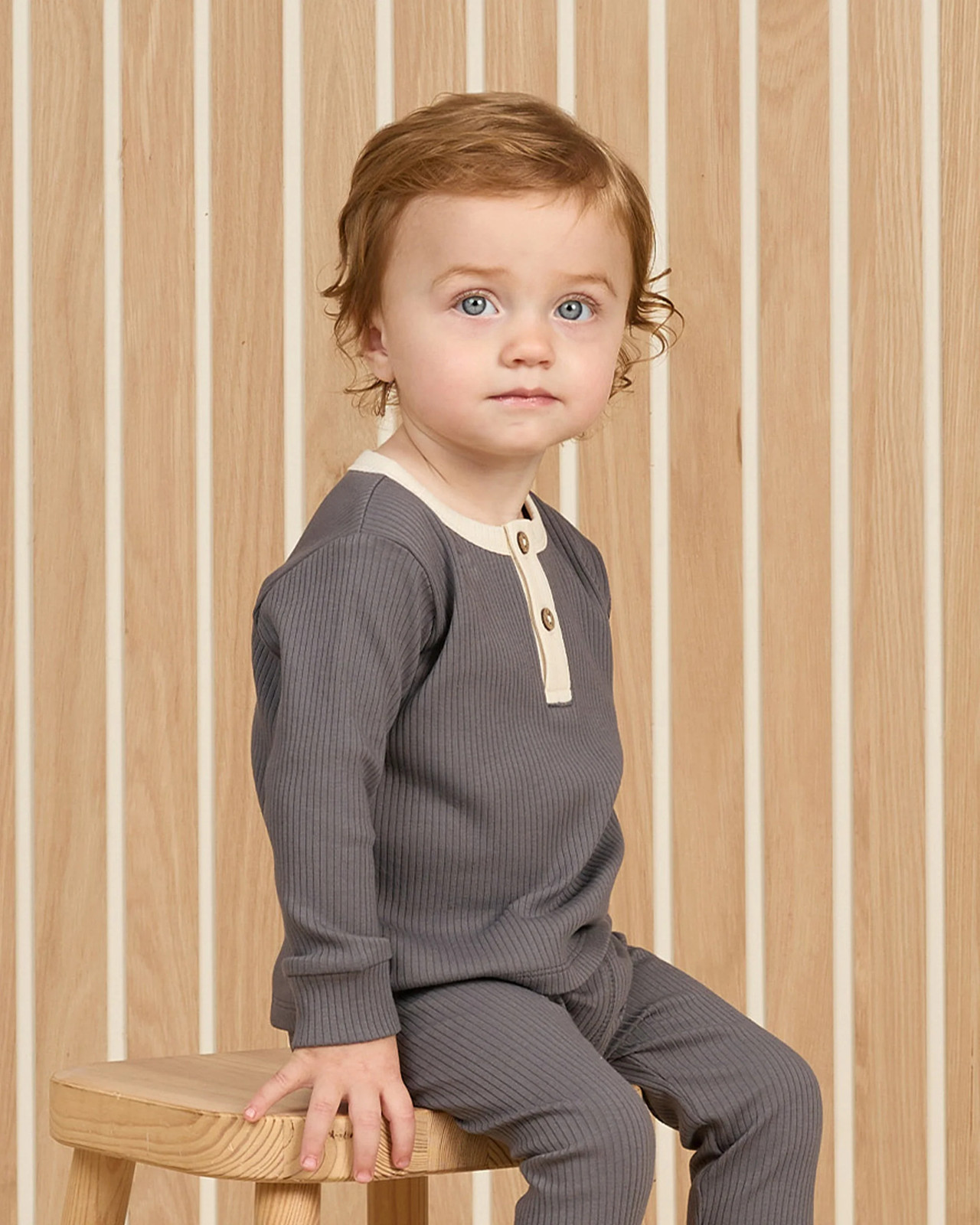 Quincy Mae Ribbed Henley Top Indigo Baby 0-3 Months Soft Cotton Shirt