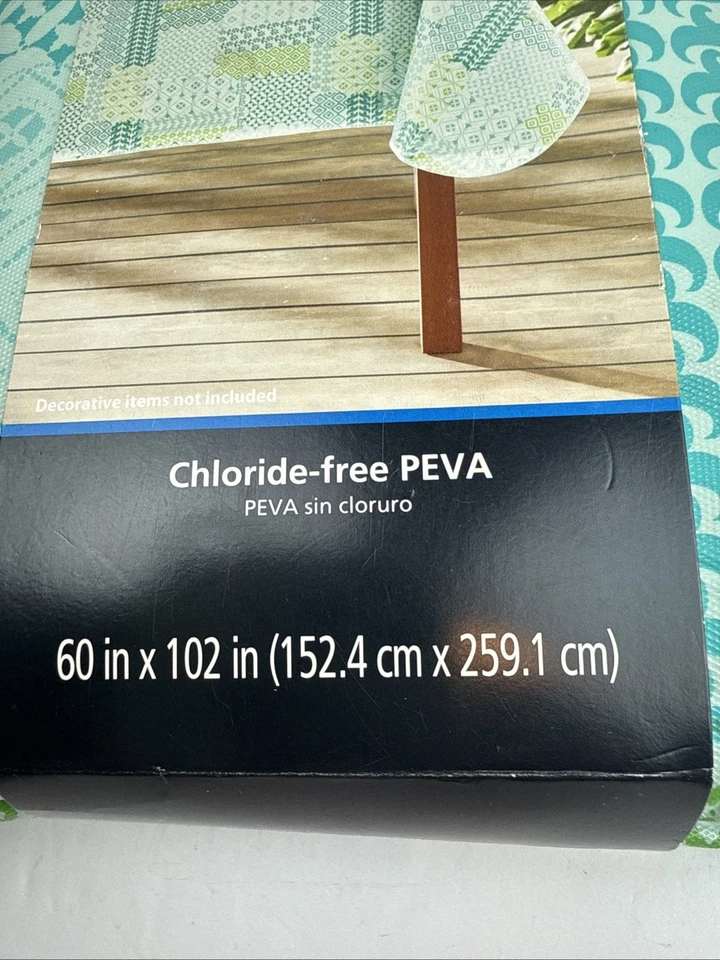 Mainstays PEVA Tablecloth 60” X 102” Rectangular Blues & Greens New - Image 3 of 4