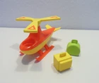 Vintage Fisher Price Little People Airport HELICOPTER + GREEN & YELLOW LUGGAGE