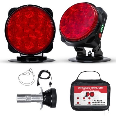 Wireless Pivot Tow Lights - Magnetic Mount, Rechargeable, 4 Pin Round