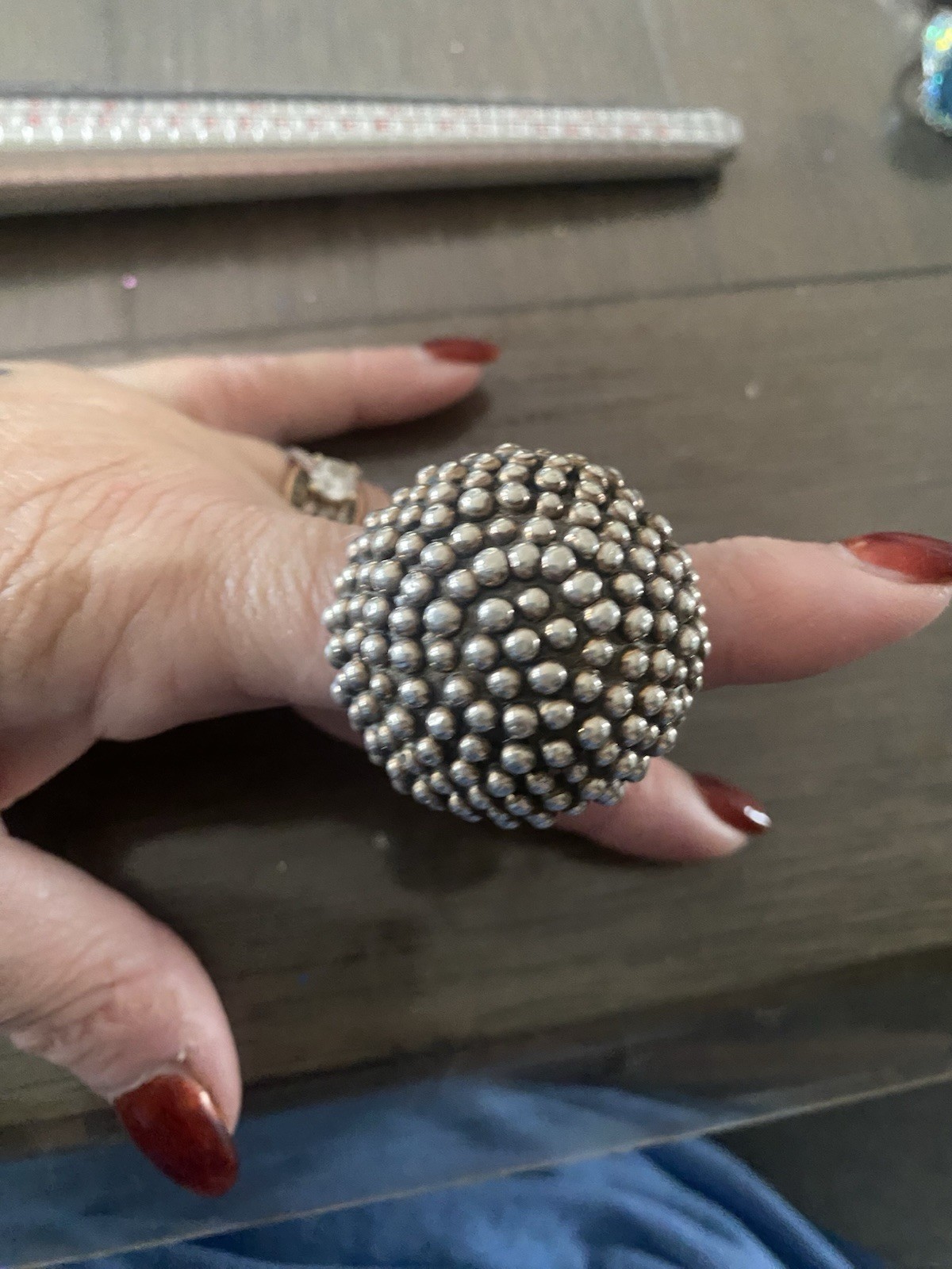 Sterling Silver Statement Ring Large Round Bubble… - image 3