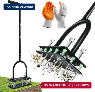 Saker Manual Lawn Aerator Tool with 15 Iron Spikes Adjustable Height, Double-Lay