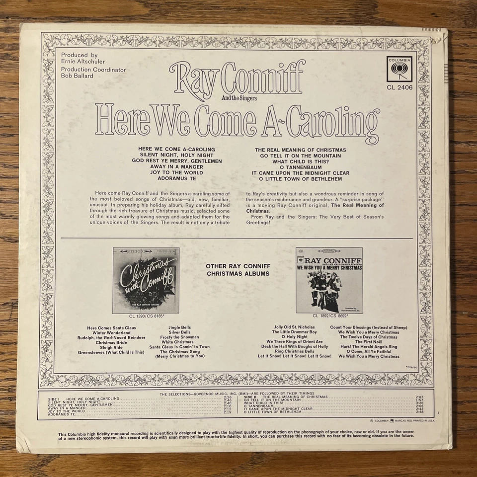 Ray Conniff Here We Come A Caroling Christmas LP Columbia 2 Eye Mono Holiday EX! - Image 4 of 4
