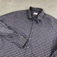 Stenstroms Shirt Mens 17.5 44 Fitted Body Twofold Super Cotton Blue Plaid Button