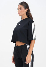 Adidas Women's Black Essentials Cropped 3-Stripes Short Sleeve T-Shirt